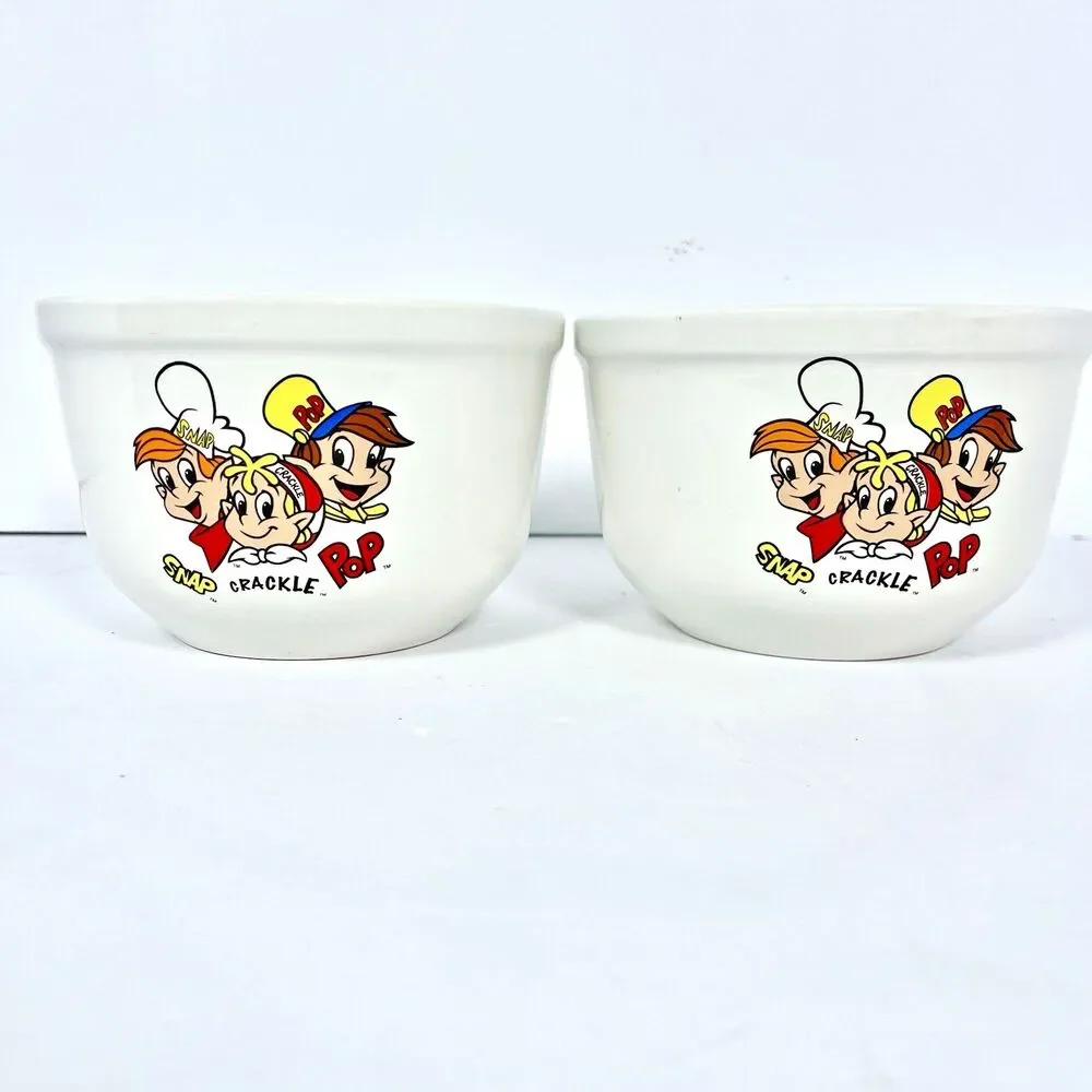 Vintage Kellogg's Rice Krispies Snap Crackle Pop Ceramic Cereal Bowls Set of 2